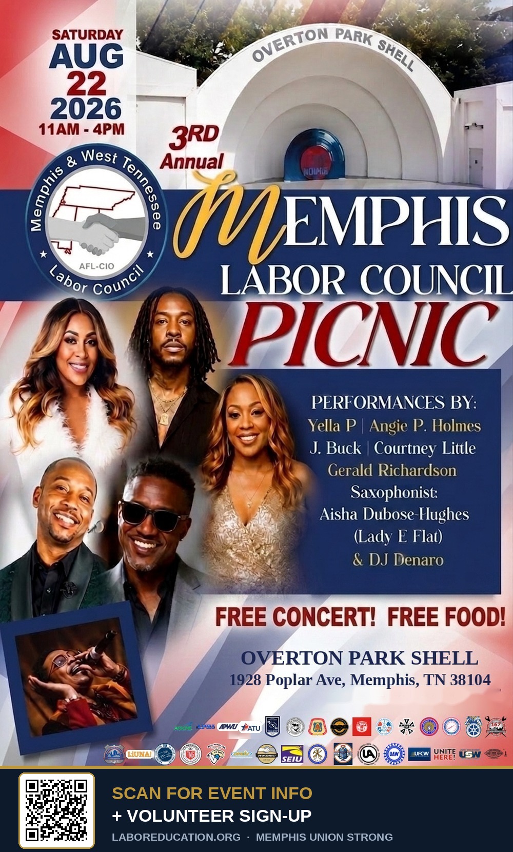 3rd Annual Memphis Labor Council Picnic — Aug 22, 2026, Overton Park Shell
