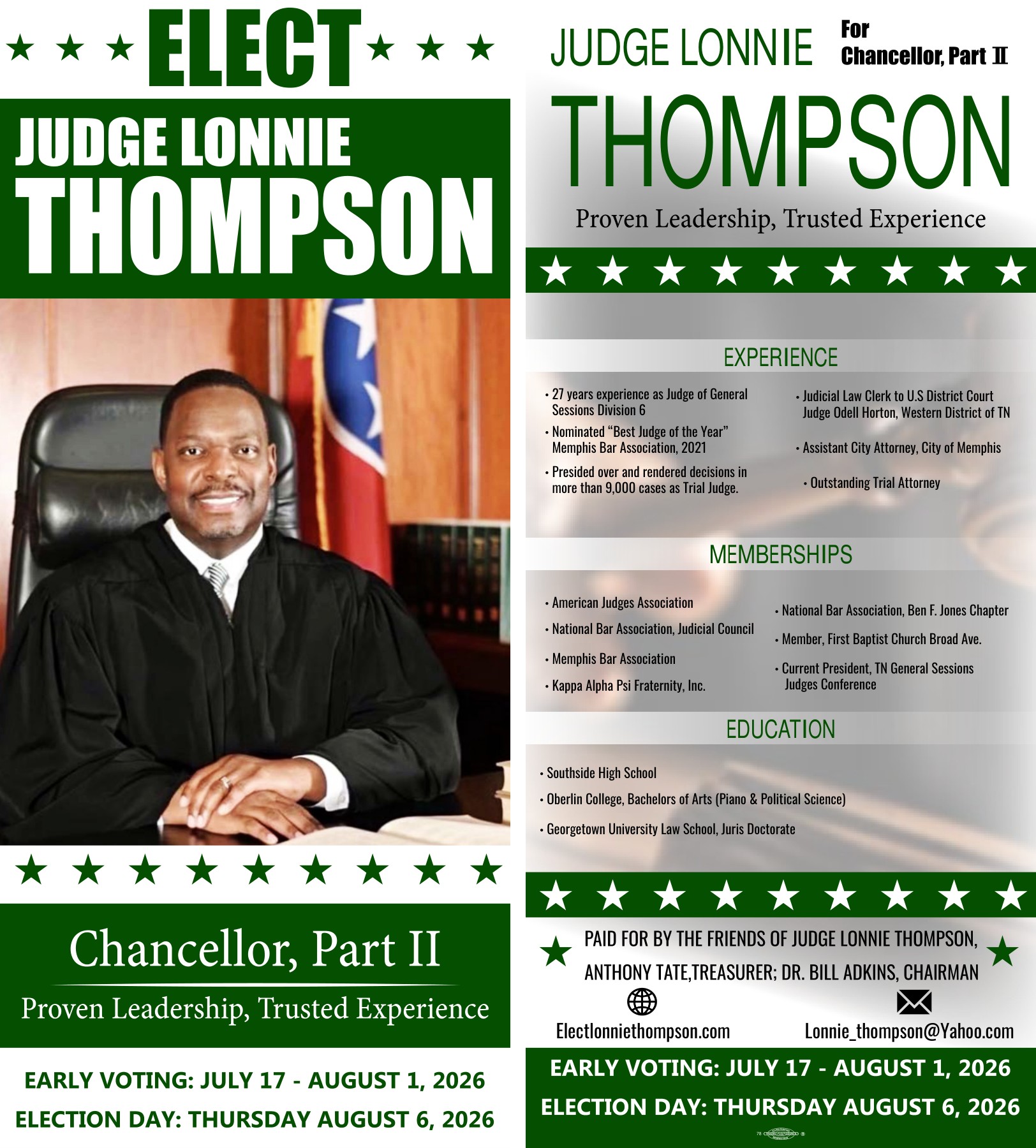 Judge Lonnie Thompson campaign flyer